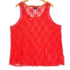 Womens Top 3X Red Floral‎ Lace Tank Sheer Fairy Coquette Dainty Feminine Summer